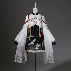 Crane embroidered lolita two piece set vintage style dress with bloomers and headbow fabric and embroidery detail