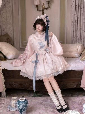 East meets west pink romance hanfu set embroidered blouse paired with elegant over skirt two piece fabric detail