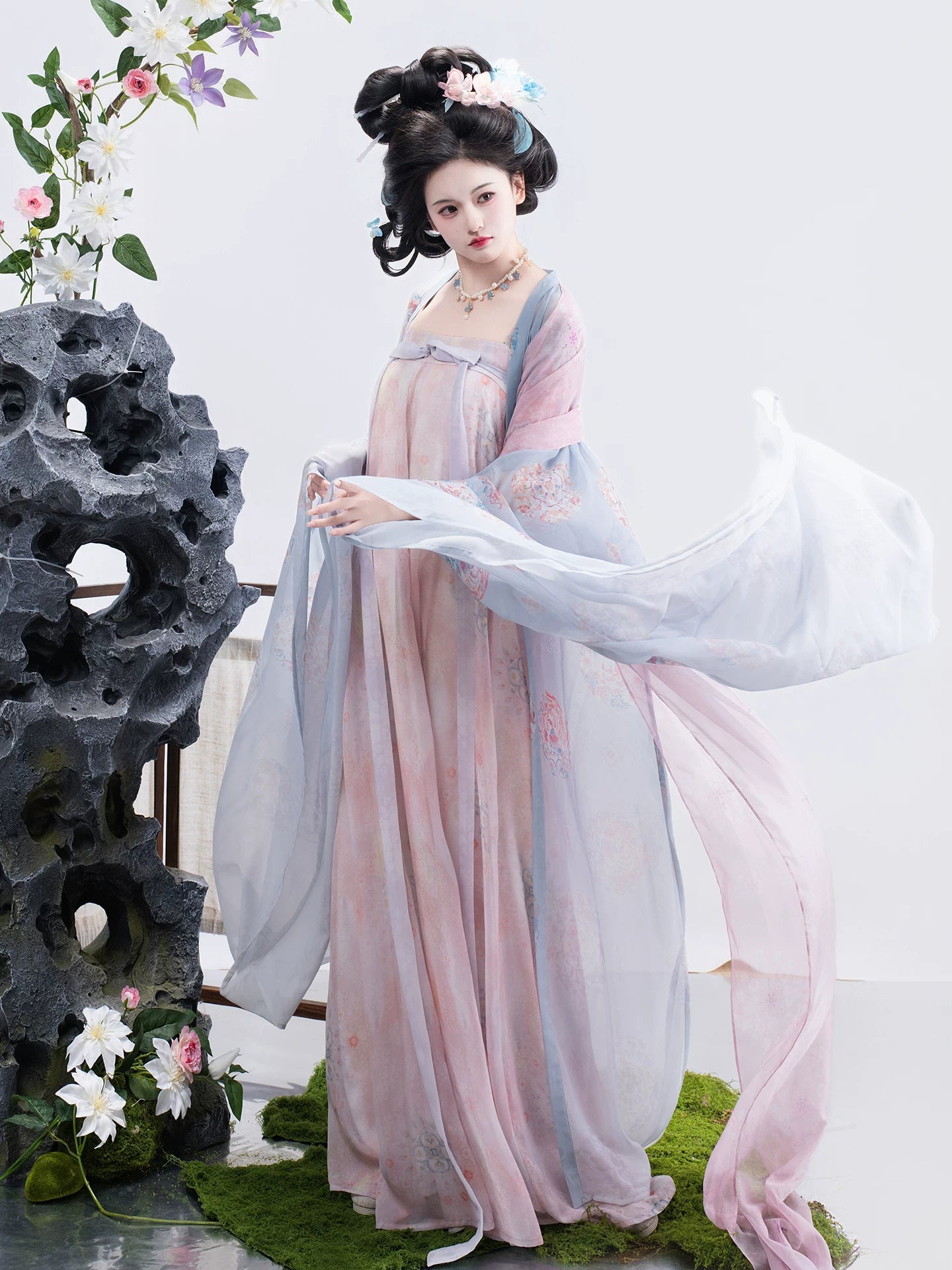 Elegant asagiri tang style hanfu set looks thin chest length skirt with big sleeved shirt for girls spring summer silk side view
