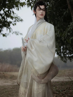 Elegant bright moon light breeze ming hanfu men printing smudges taoist robes for daily and ceremony side view