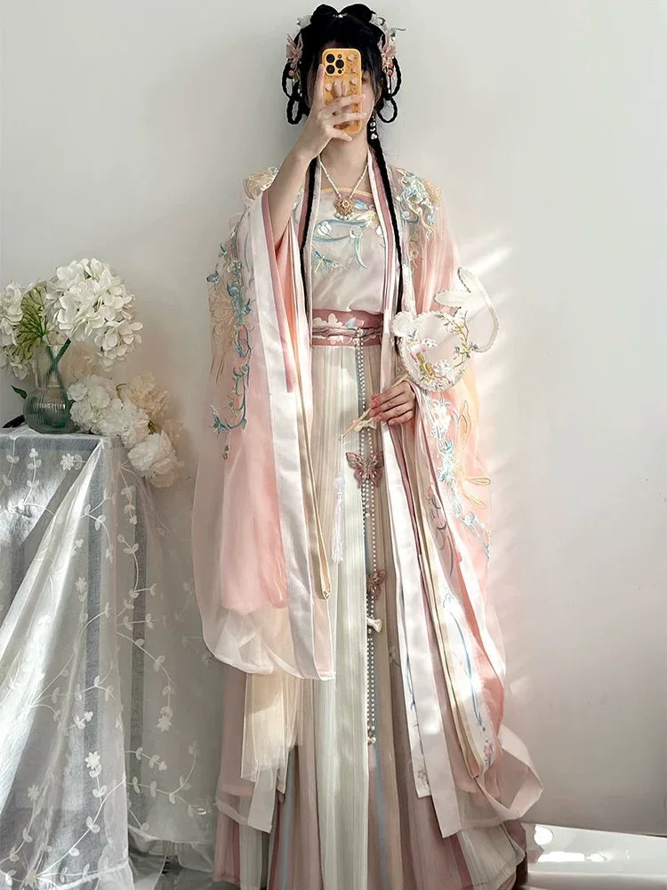 Elegant butterfly love plus size hanfu set song style qiyao robe with wide sleeves slimming spring outfit for women side view