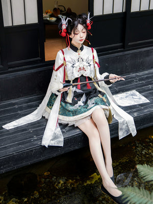 Elegant crane embroidery lolita dress delicate embroidered set for lolita fashion lovers standing front