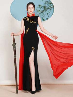 Elegant fishtail cheongsam high end chinese performance dress with improved chinese style for catwalk