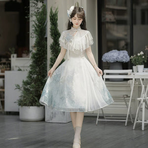 Elegant hydrangea message lolita short sleeve dress cute daily lolita style for autumn summer wear side view