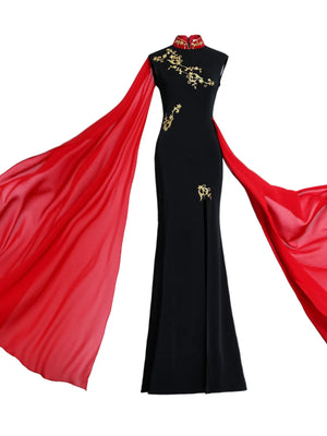 Elegant improved chinese cheongsam high end young temperament fishtail performance dress for catwalk