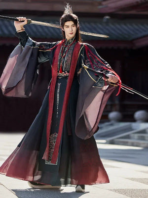 Junlin unisex traditional hanfu set flowing wide sleeve xianxia inspired outfit for spring and summer for men women front view