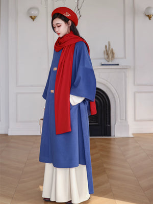 Elegant ming dynasty square collar long jacket improved hanfu coat autumn winter warm chinese robe for women side view