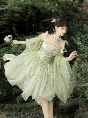 Elegant original chinese brand tsinghua lu lolita han element embroidered sweet suspender fairy dress for summer side view