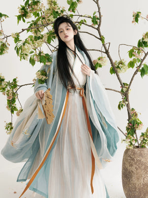 Elegant original hanfu yun mengze song dynasty style embroidered large sleeved collar pleated skirt for men and women side view