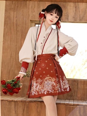 Elegant serpent drum modern hanfu set autumn winter coat with traditional ma mian skirt side view