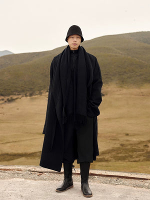 Elegant xuanzhu double sided wool tibetan robe men business suit collar trench coat for daily office side view