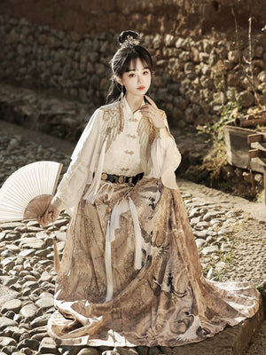 Emissary of the kingdom of heaven fairy hanfu set national style new chinese shirt horse face skirt han elements autumn outfit back view