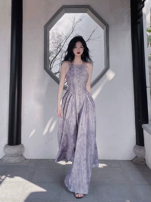 Ephemera in the world empty mountain hsinchu new chinese suspender skirt purple gas donglai thin retro slim strap dress