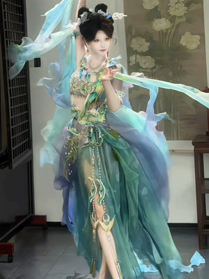 Exotic western regions inspired hanfu set all things life heavy embroidery luxury fairy qi full outfit for women side view