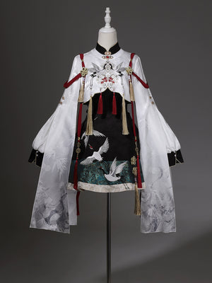 Exquisite crane embroidery lolita set sweet lolita dress with traditional japanese crane motif side view