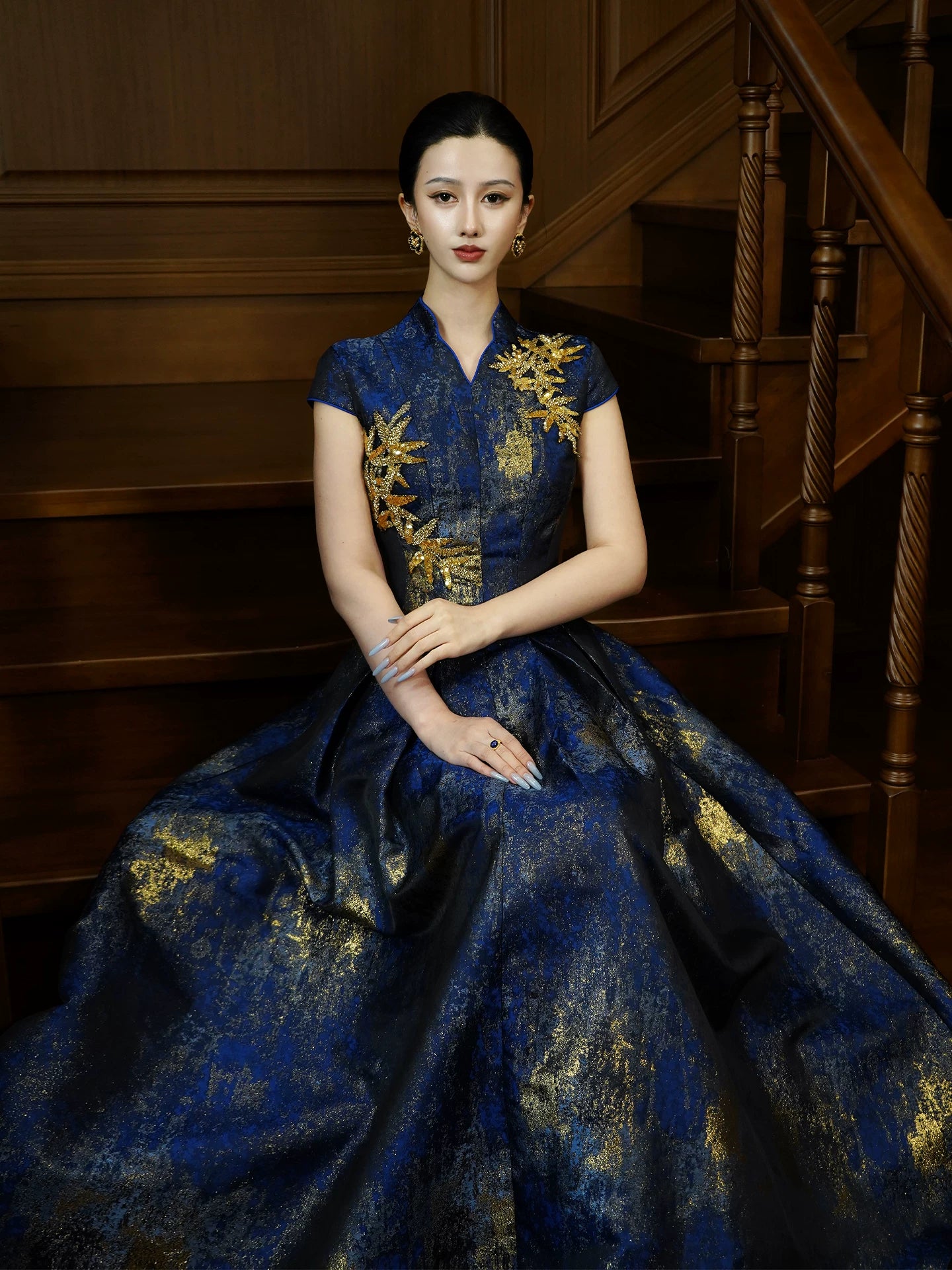 Fengqi Jinhuang Gilt Bead Embroidery French Court Dress New Chinese Style | Yandan Hanfu Gilt Yuandai / L Fengqi Jinhuang Gilt Bead Embroidery French Court Dress New Chinese Style | Yandan Hanfu Gilt Yuandai / L