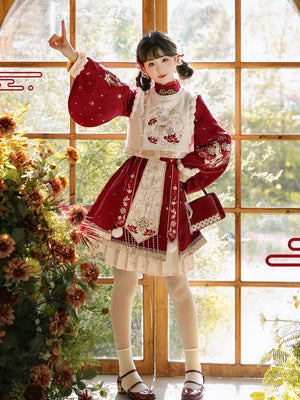 Festive ma ta chunhua red dress set new year traditional chinese style outfit for family gathering full length view