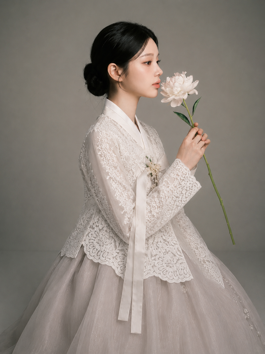 Floral Lace Modern Hanbok Wedding Dress