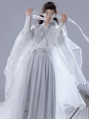 Fuso wei jin style hanfu set white grey embroidered unisex suit