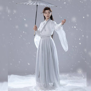 Fuso white grey wei jin hanfu embroidered unisex suit set