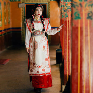 Hibiscus xizang red embroidered tibetan vest noble princess style traditional ethnic costume fabric detail