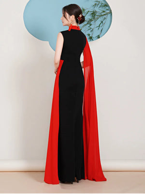 High end chinese catwalk dress improved cheongsam with elegant fishtail and young temperament style