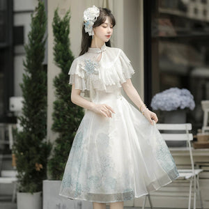 Hydrangea message cute lolita short sleeve dress elegant daily lolita outfit for autumn summer daily fabric detail