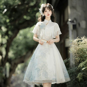 Hydrangea message lolita autumn summer dress short sleeve elegant daily lolita gown for women back view