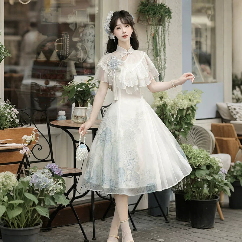Hydrangea message lolita short sleeve elegant daily lolita dress for autumn and summer women front view