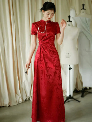 "Kite Butterfly" White Jacquard Cheongsam Bridal Toast Dress Engagement Dress - Yandan_Hanfu