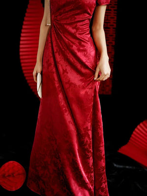 "Kite Butterfly" White Jacquard Cheongsam Bridal Toast Dress Engagement Dress - Yandan_Hanfu