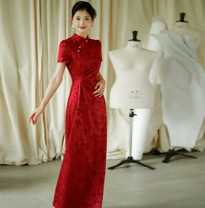 "Kite Butterfly" White Jacquard Cheongsam Bridal Toast Dress Engagement Dress - Yandan_Hanfu