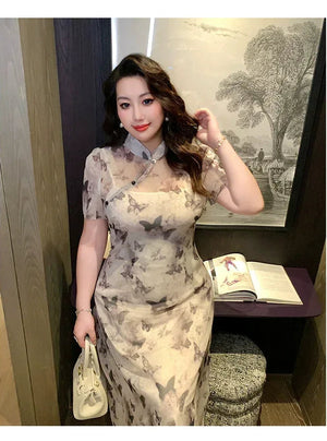 Ink butterfly new chinese dress elegant qipao with vintage butterfly motif and charming design fabric and print detail