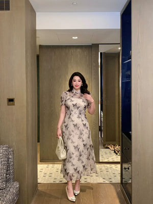Ink-Butterfly Qipao – Elegant New Chinese Dress with Vintage Charm - Yandan_Hanfu