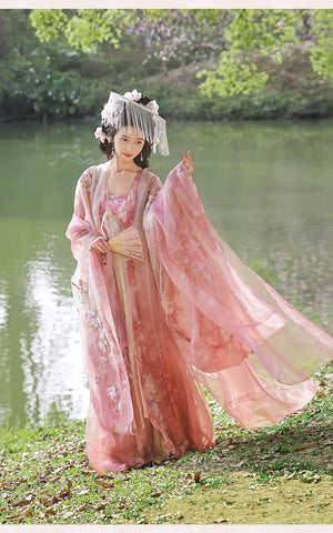 Jade art new product heavy embroidery hanfu moon cutting cherry large sleeve suspender spring summer fairy girl