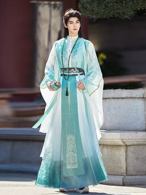 Junlin traditional hanfu set unisex flowing wide sleeve xianxia inspired outfit for spring summer for all back view