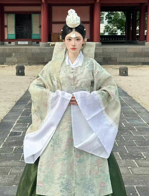 Korean court dress white green traditional hanbok