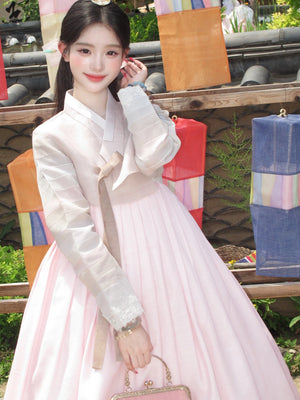 Korean traditional dress pink grey hanbok one size fits most