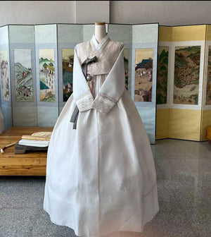 Korean traditional hanbok with lace pastel color graceful elegance attire for special occasions