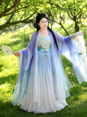 Large size super fairy tang dynasty set crocodile skirt heavy industry embroidered large sleeve chest skirt for spring summer back view