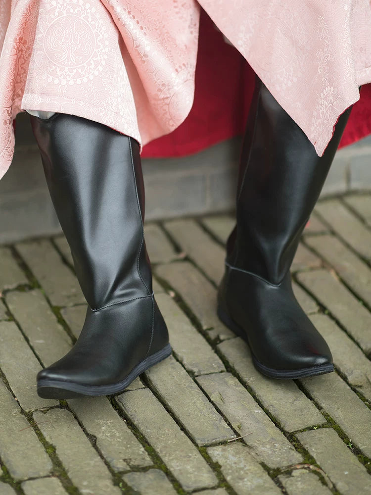 Black leather hanfu boots tang dynasty liuhe boots for men and women traditional footwear