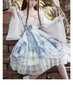 Lolita lingyin fu long sleeved dress ancient chinese style lolita costume for tea party and photoshoot back view