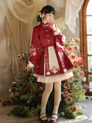 Ma ta chunhua lucky red new year dress set traditional chinese celebration outfit for women fabric detail
