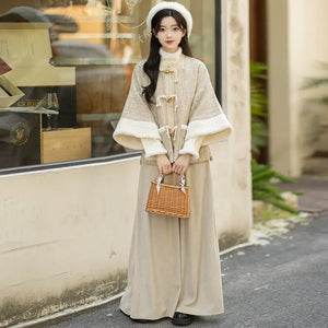 Brown modern hanfu dress for women, combining traditional Song Dynasty elegance with contemporary Chinese style. Made from luxurious silk, this hanfu includes options for a coordinating coat or jacket, making it perfect for winter wear, casual outings, or formal occasions such as graduations. This hanfu dress is available in our online hanfu shop, where customers can find authentic hanfu for sale, including casual hanfu, modern Chinese clothing from top Chinese brands, and other unique styles. Ideal for tho