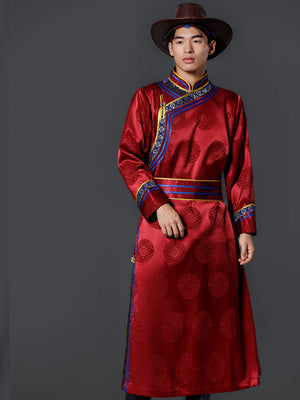 Men traditional mongolian long robe comfortable ethnic costume for daily activities and stage shows standing front