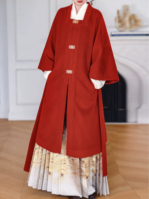 Ming dynasty inspired long jacket square collar improved hanfu coat for autumn winter chinese robe daily wear standing front
