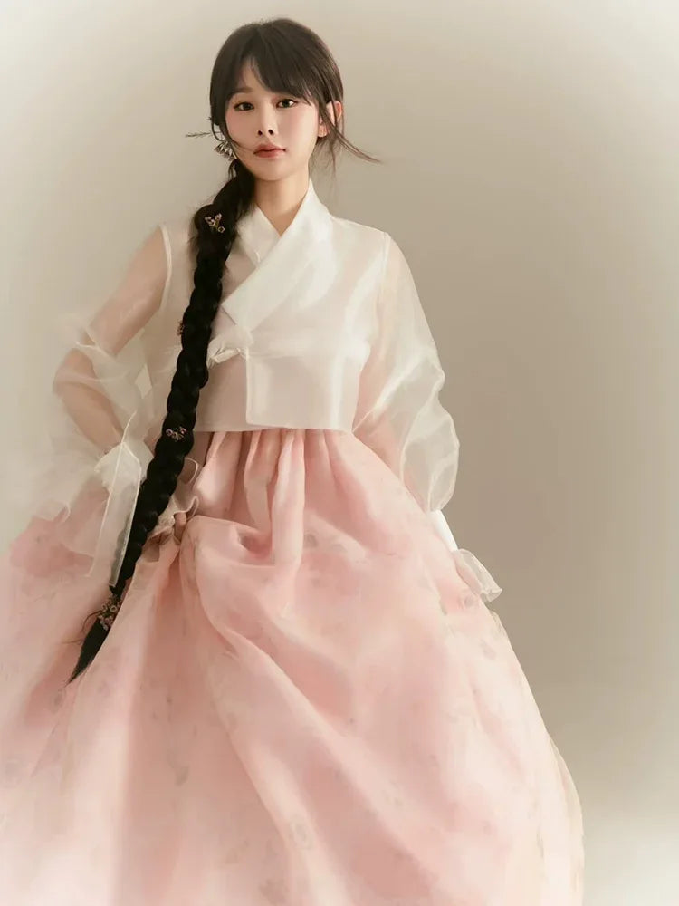 Dreamy Pink Hanbok – Modern Korean Court Style Dress for Solo Dance & Pink / 2XL