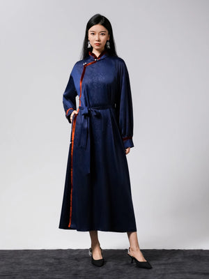 Mongolian inspired summer long dress ethnic style formal robe for middle aged elderly mother banquet and celebration fabric detail