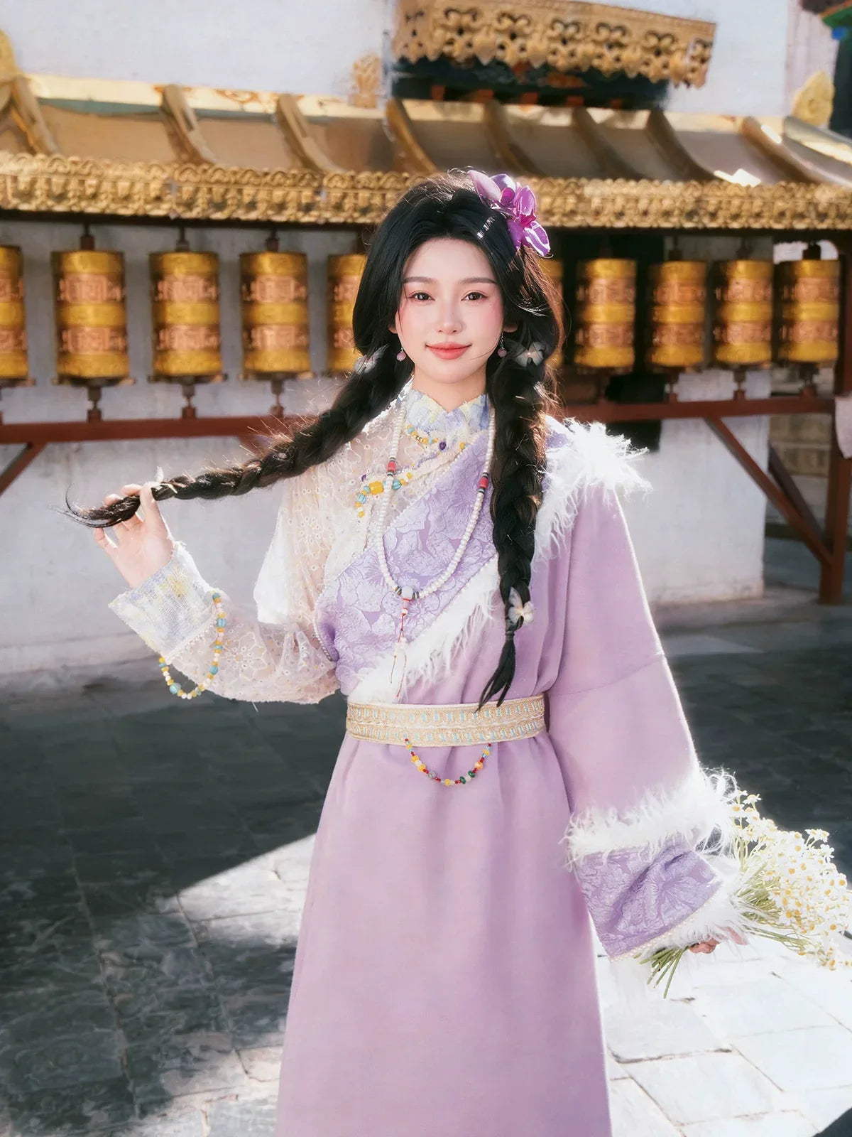 “Moonstone Pink” Tibetan-Inspired Dress for Scenic Travel Portraits - Yandan_Hanfu