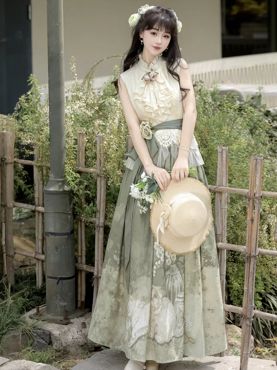 Morning time improved hanfu women new chinese style sleeveless top half body long skirt han element suit front view